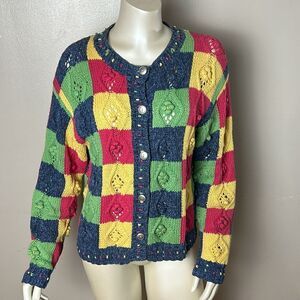 Vintage SUSAN BRISTOL cardigan colorful sweater cardigan hand knit 1999 medium